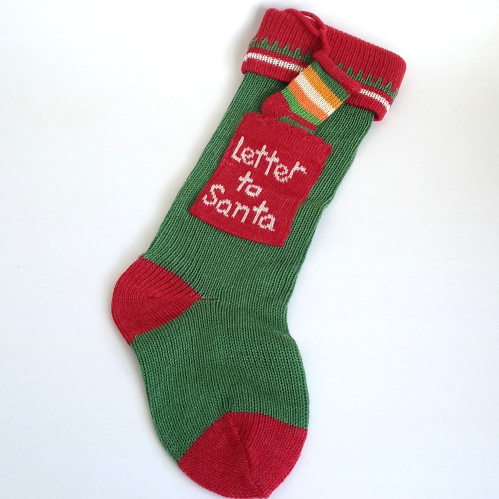 "Letter to Santa" Green and Red Holiday Stocking With Mini Stocking And Pocket